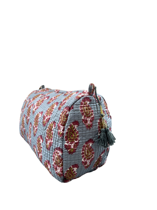 (M106) Make Up Bag Gray Blue Paisley