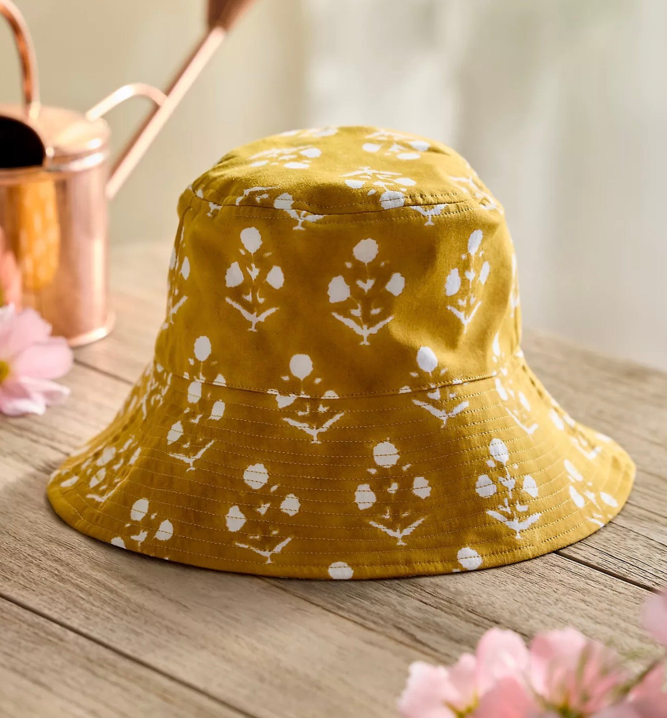 Blockprint Cotton Bucket Hat - Mustard
