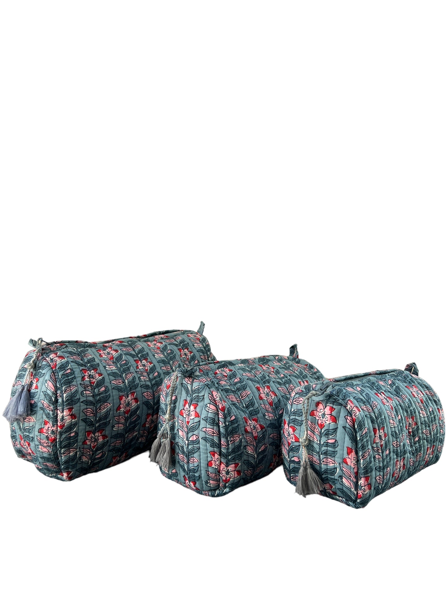(M085) Make Up Bag Green Vines Red Flowers