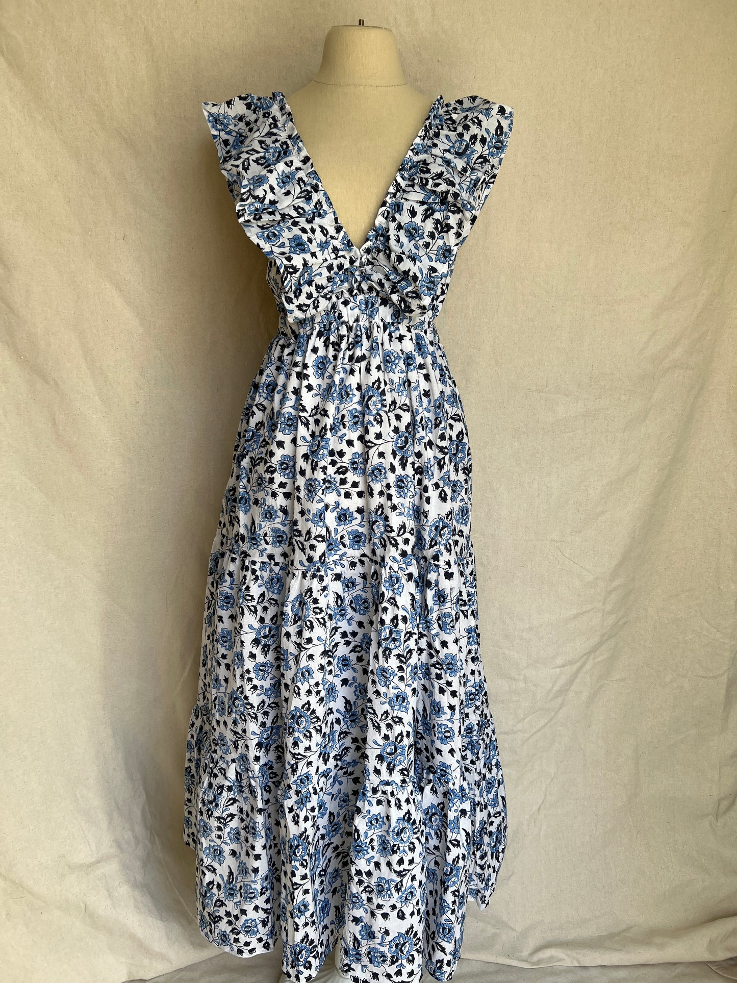Angelina V Neck Dress - Blue Black
