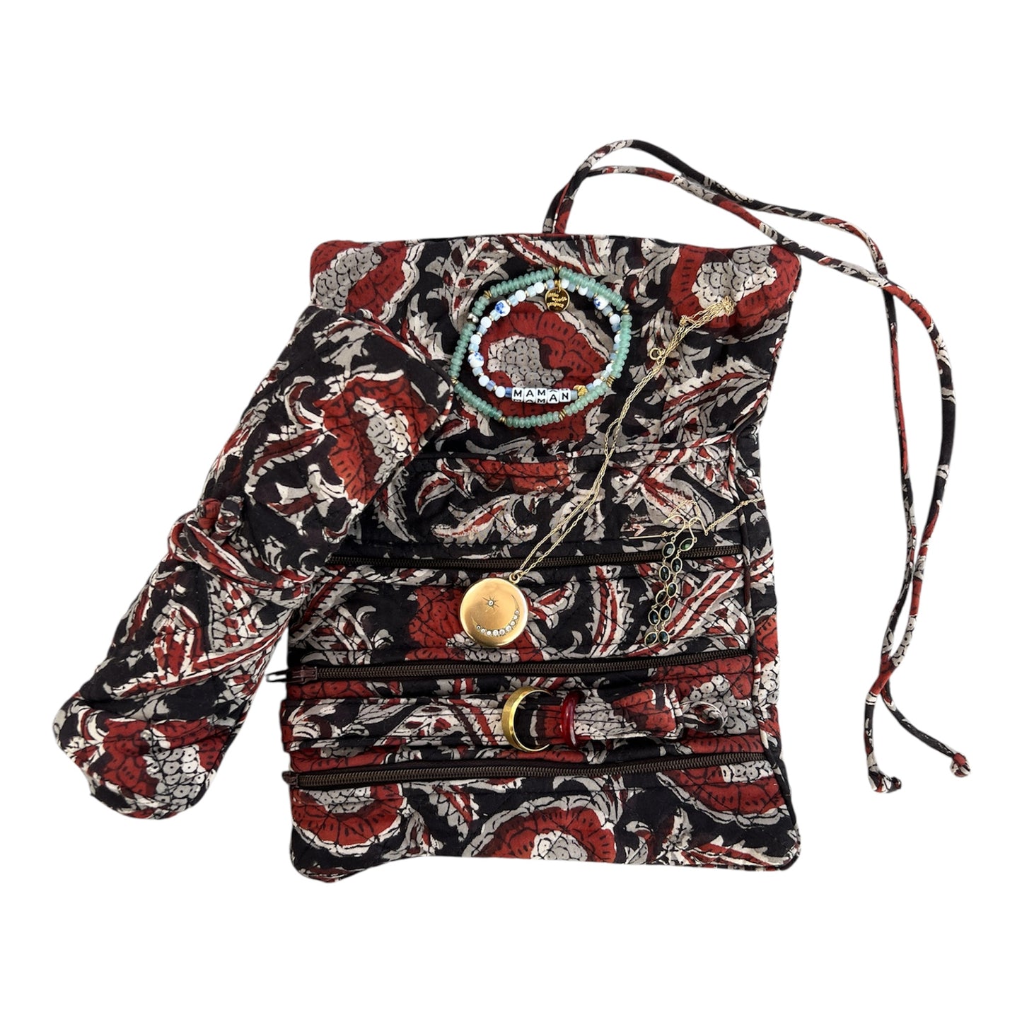 Black Bagru Jewelry Roll