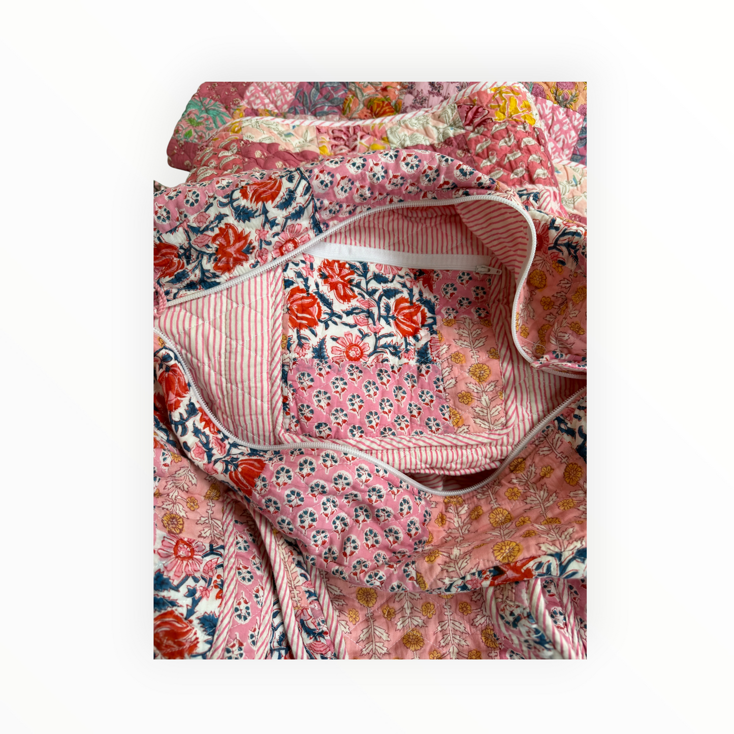 Pink Marigold Patchwork Weekender Duffel Bag