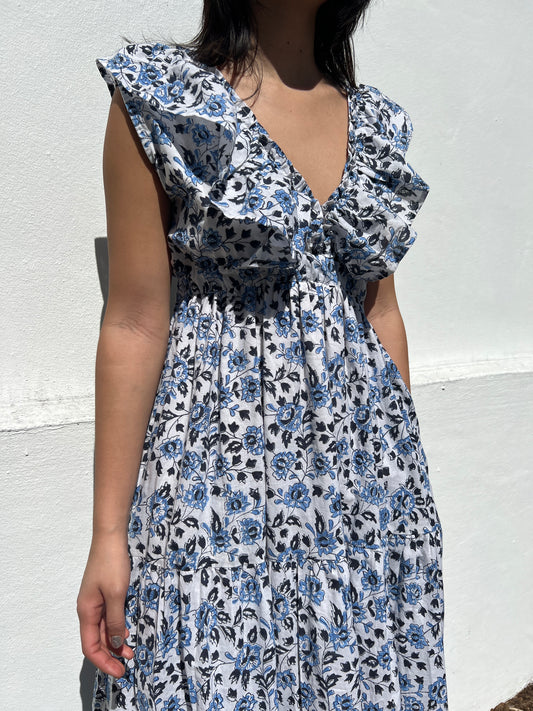 Angelina V Neck Dress - Blue Black