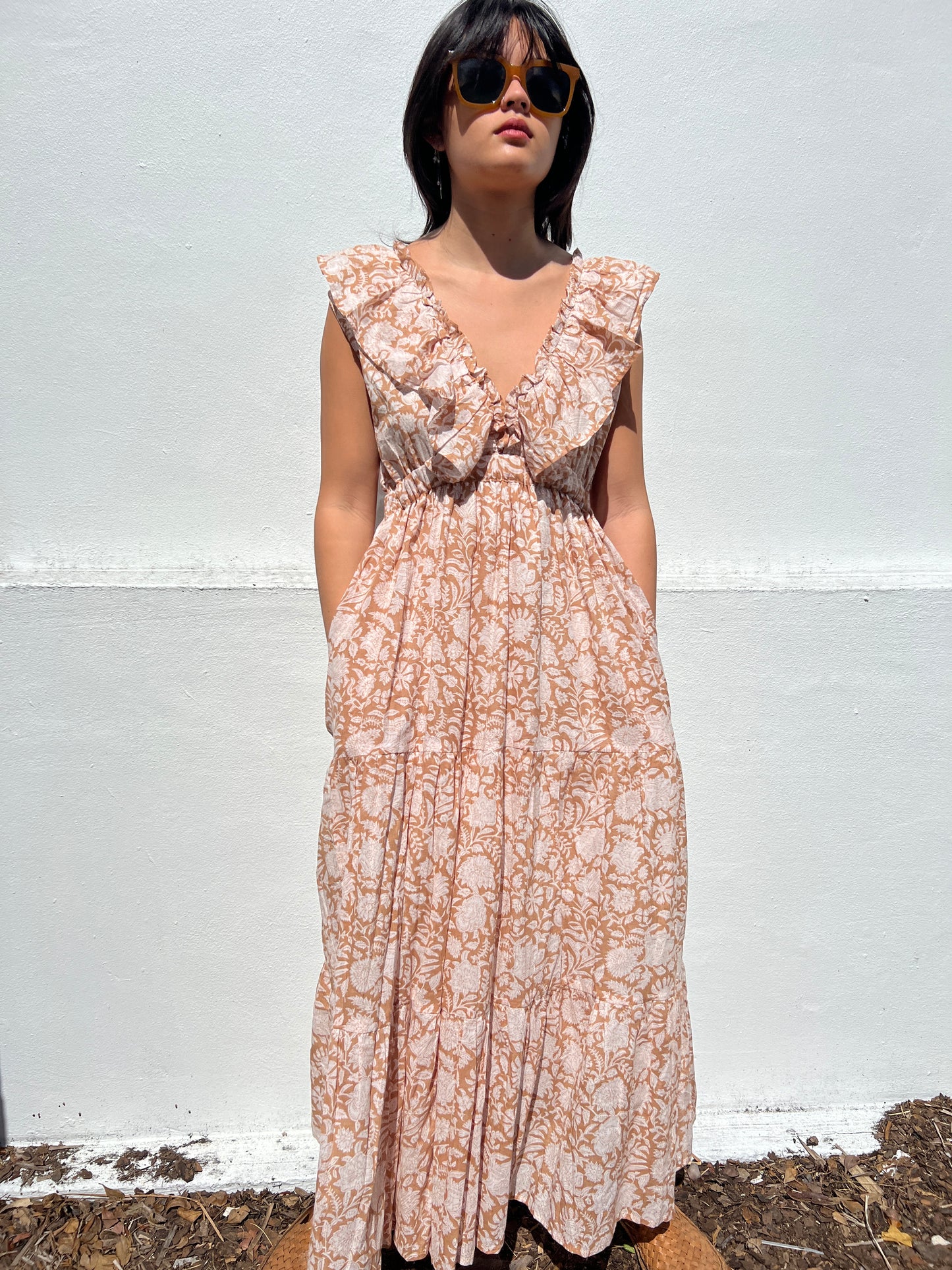 Angelina V Neck Dress - Tan