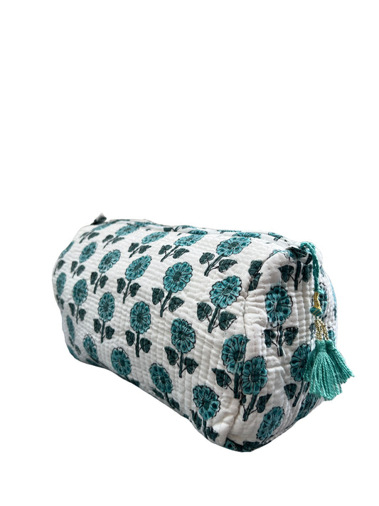 (M097) Make Up Bag Teal Blue Gray Buta