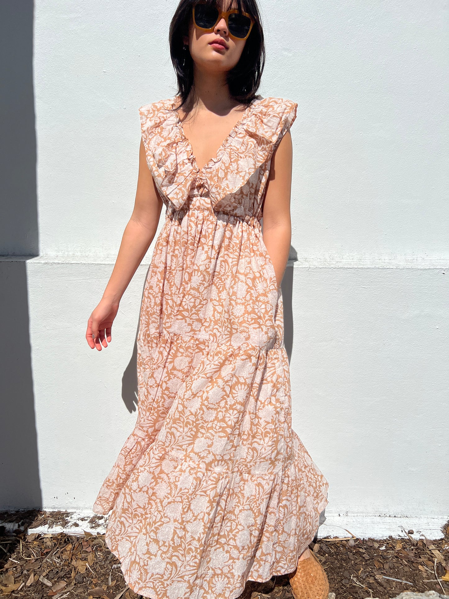 Angelina V Neck Dress - Tan