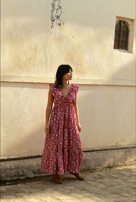 Angelina V Neck Dress - Red