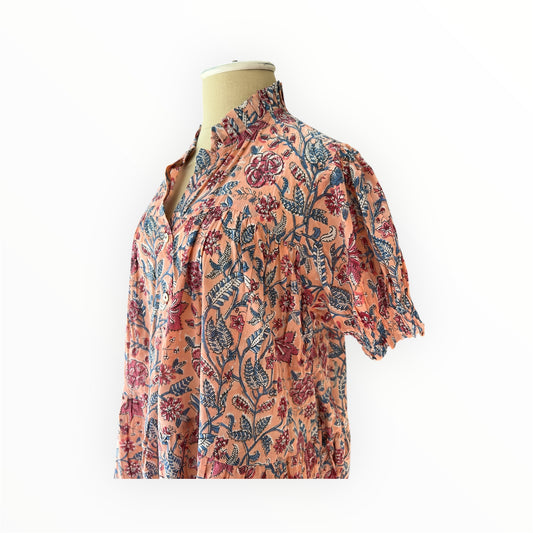 Catherine Dress in Apricot, Raspberry, and Blue