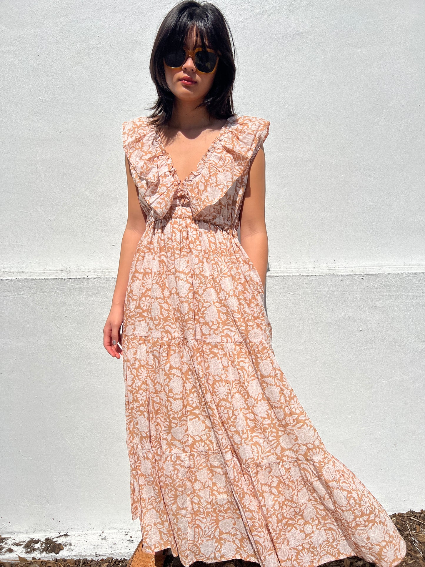 Angelina V Neck Dress - Tan