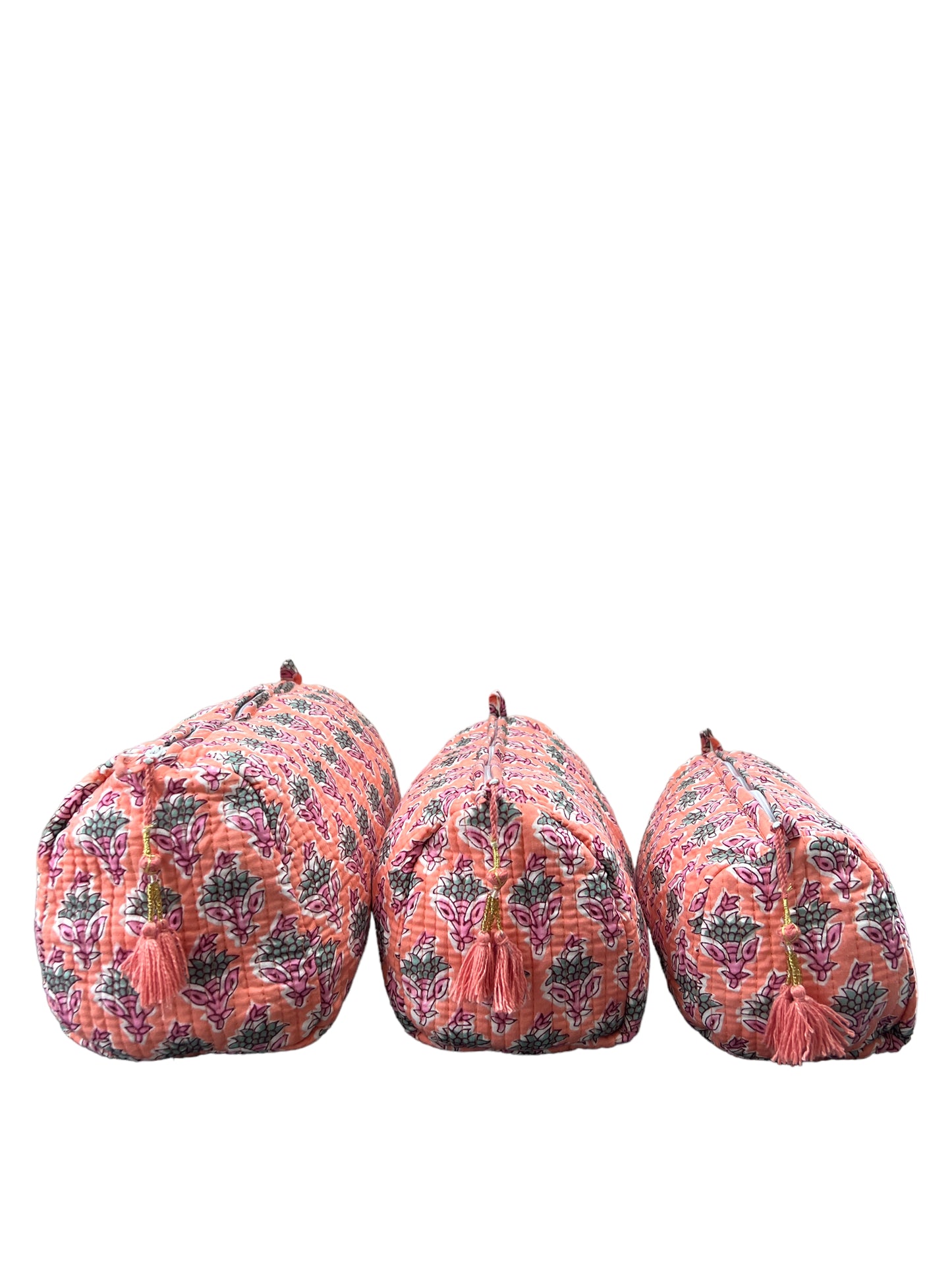 (M096) Make Up Bag Coral Pink Green Buti