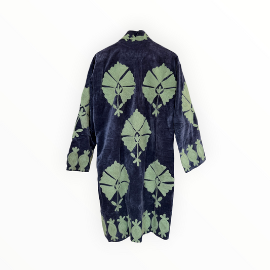 Midnight Sage Velvet Medium Length Jacket