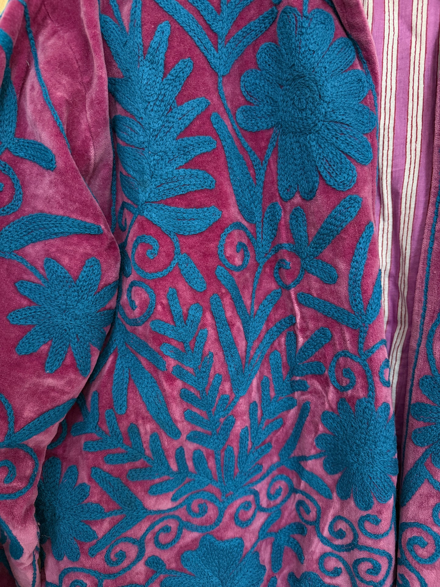 Folklore Embroidered Long Jacket in Fuschia