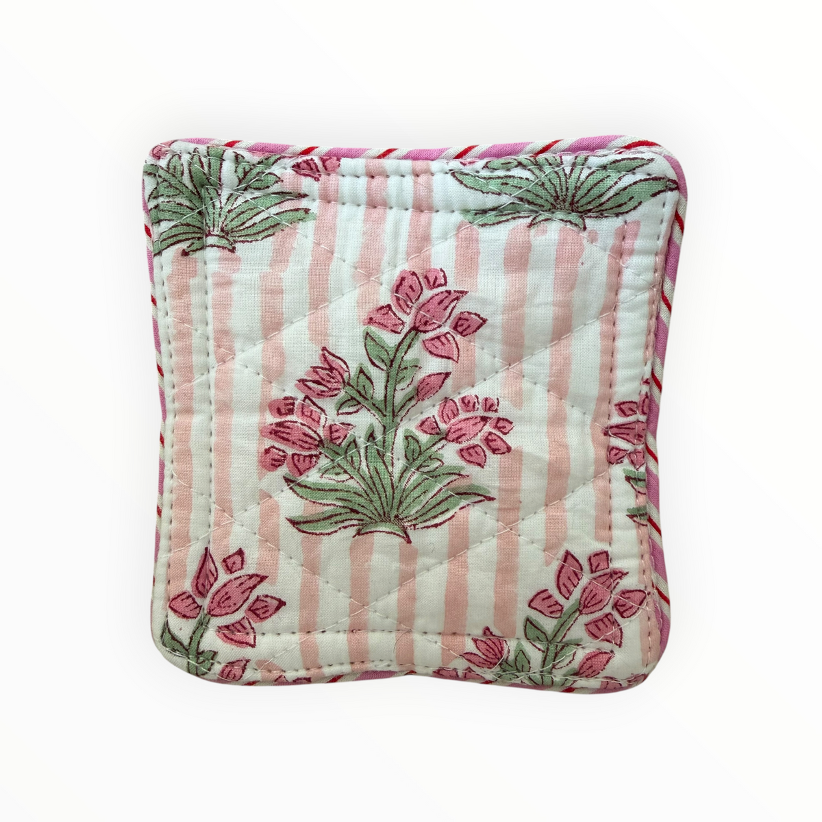 Block Print Coaster Set Pink Striped Buti