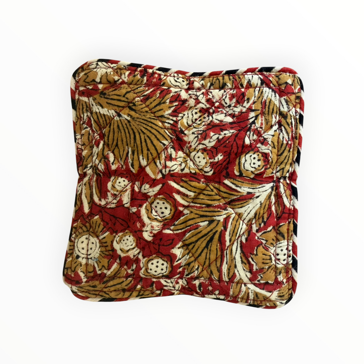 Block Print Coaster Set Red and Tan Floral