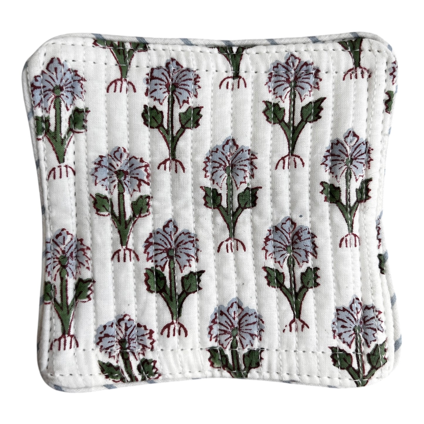 Block Print Coaster Set Light Purple Lavender Green Buti