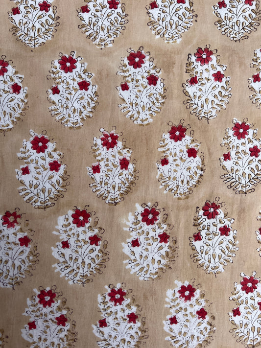 Tan + Red Buta Ruffle Table Linens