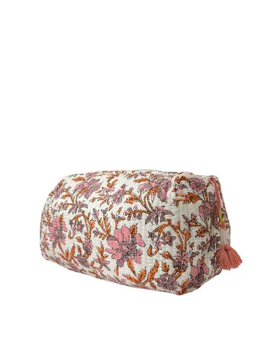 (M022) Make Up Bag Mauve + Orange Floral
