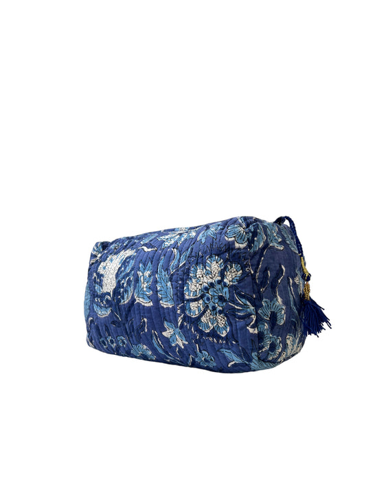 (M013) Make Up Bag Denim Blue Floral