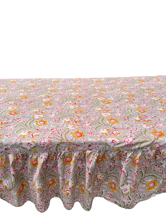 Gray Floral Ruffle Table Linens