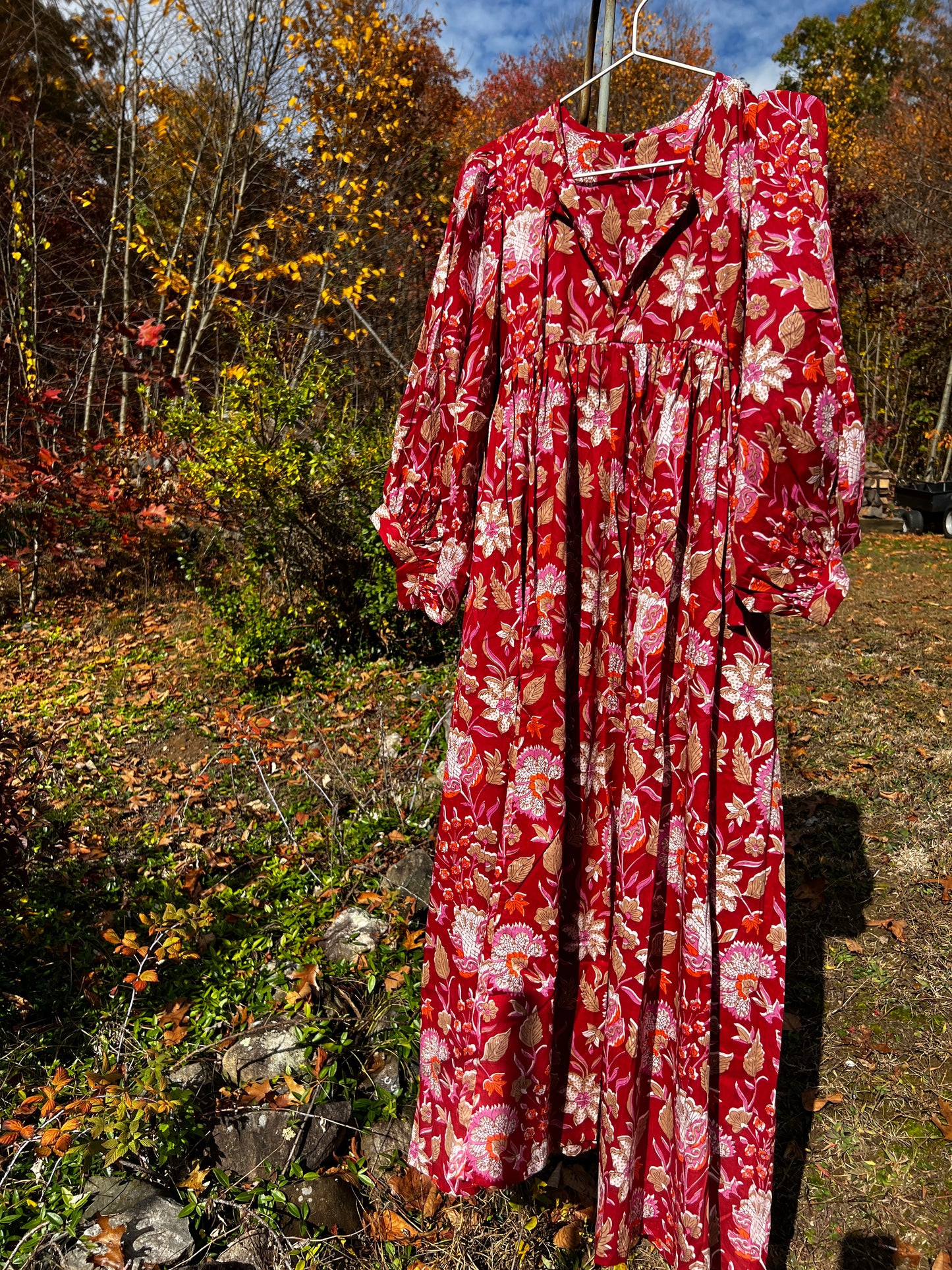 Selena Midi Dress - Red Floral Motif
