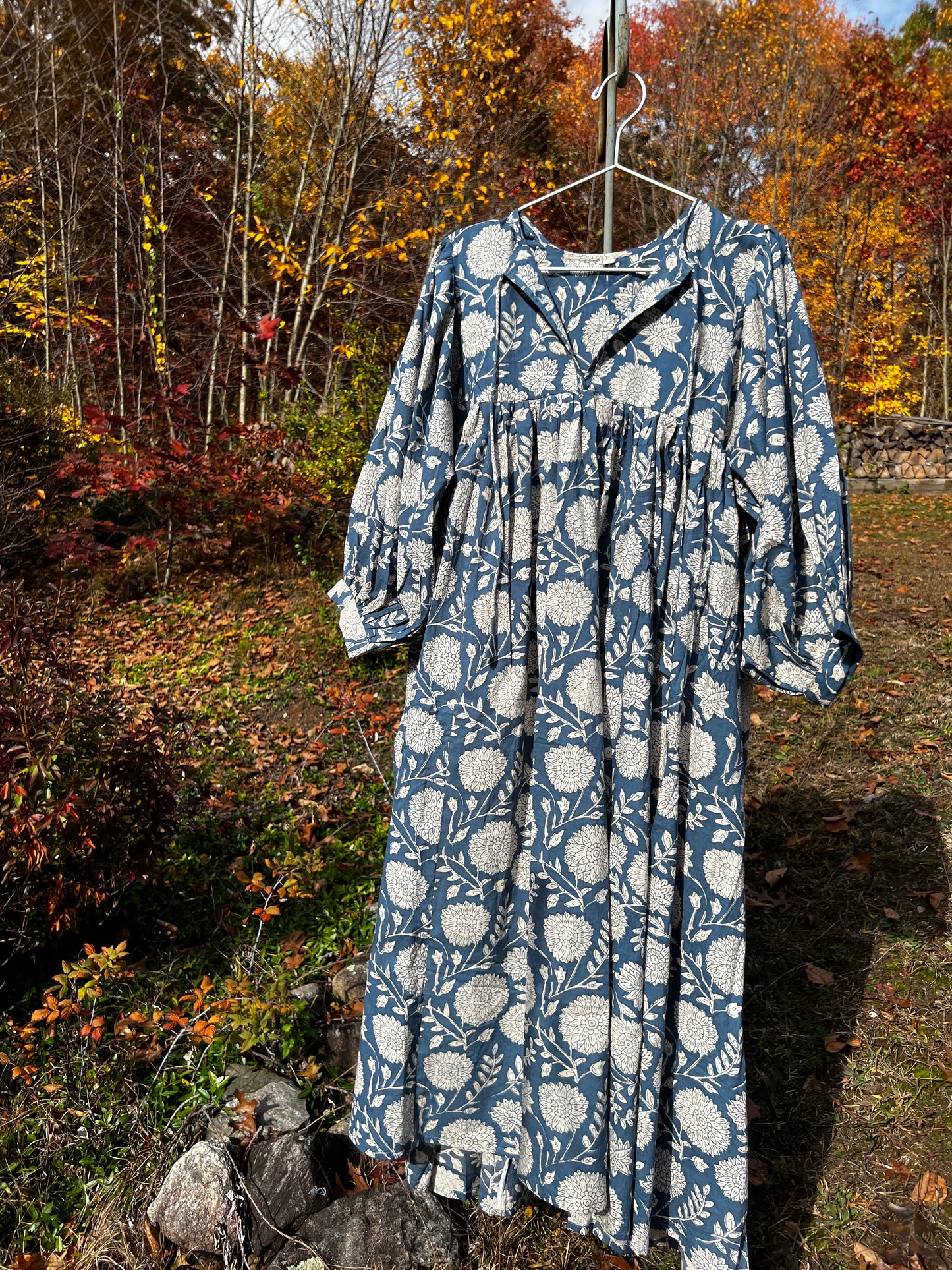 Selena Midi Dress - Denim Blue Floral Motif