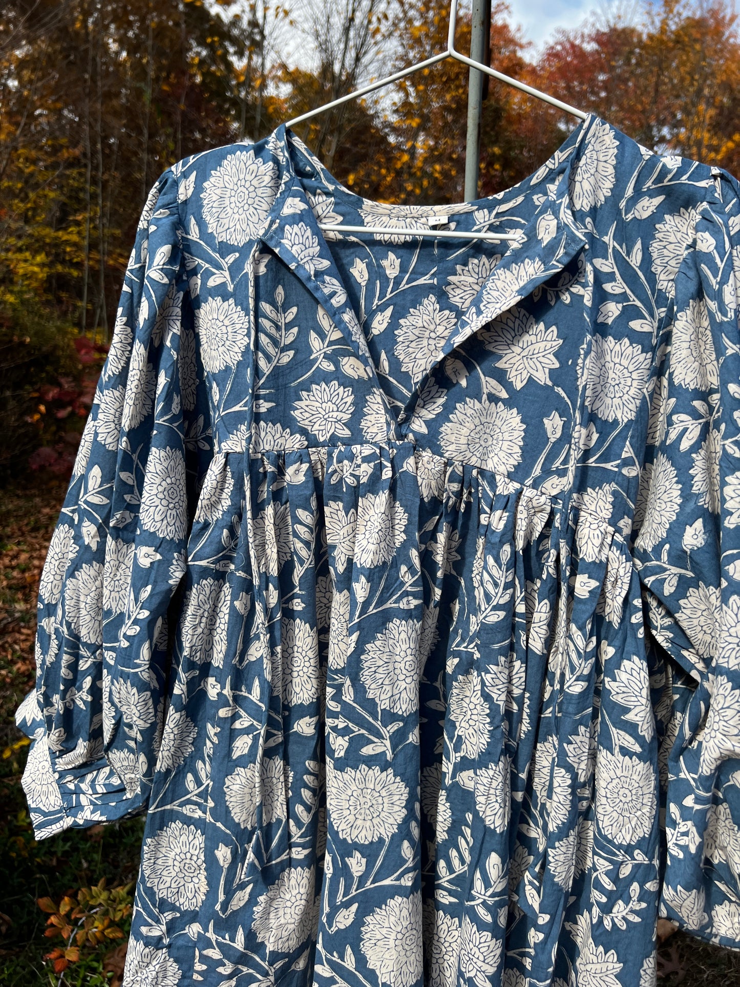Selena Midi Dress - Denim Blue Floral Motif