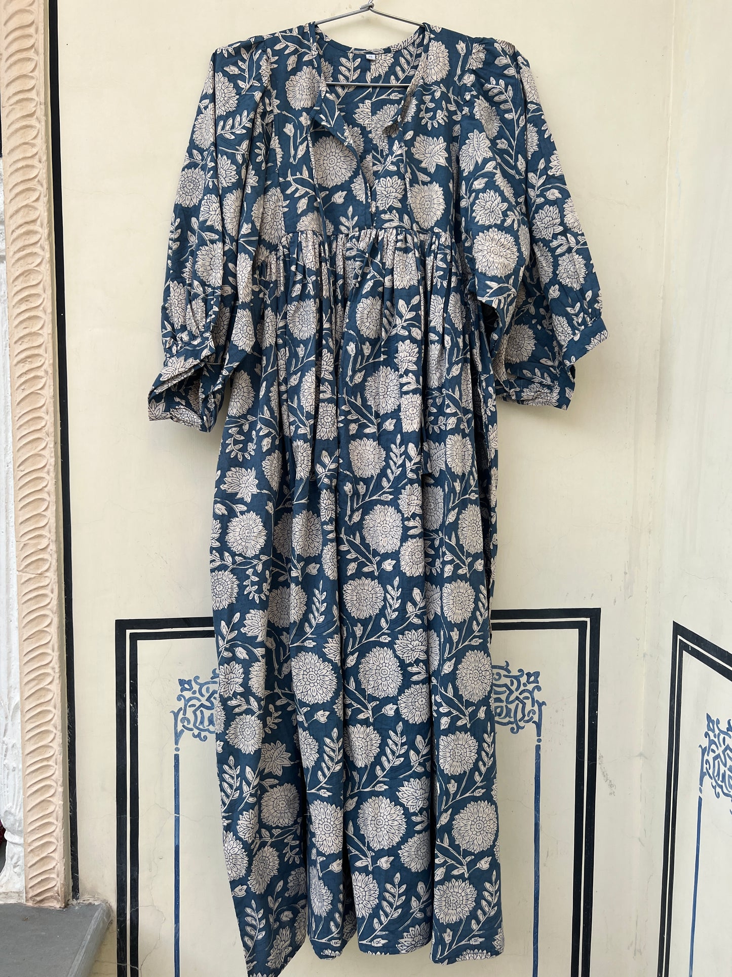 Selena Midi Dress - Denim Blue Floral Motif