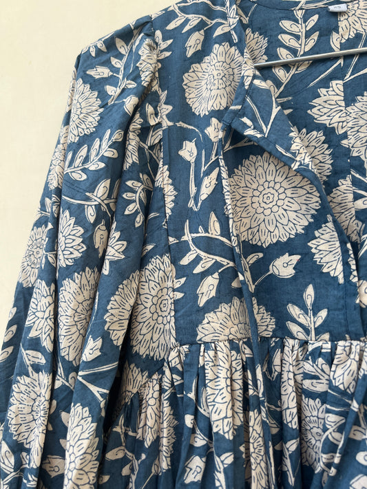 Selena Midi Dress - Denim Blue Floral Motif