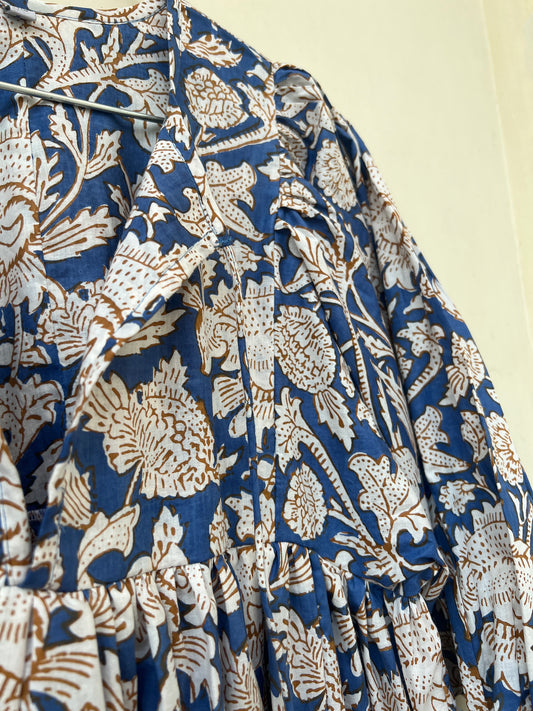 Selena Midi Dress - Blue + Brown