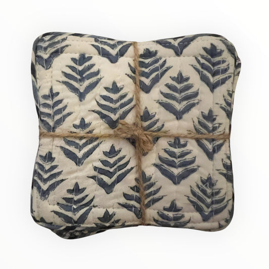 Block Print Coaster Set VII- Blue Tree Motif