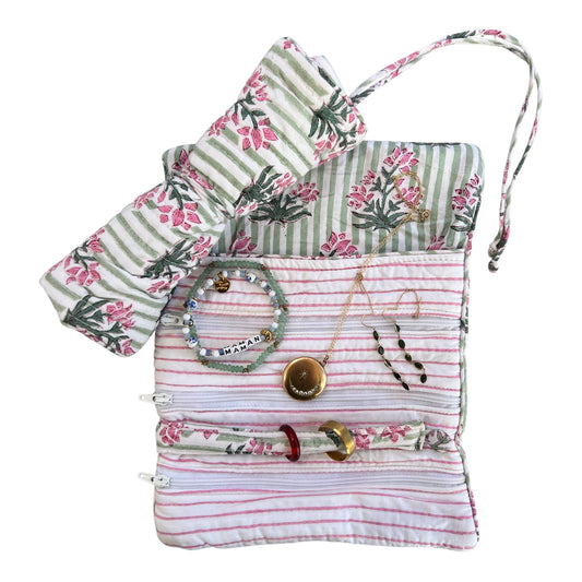 Green Stripe Jewelry Roll
