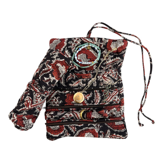 Black Bagru Jewelry Roll