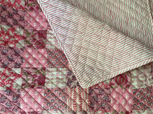 Patchwork Quilt - Pink- Throw Size (52" x 68)