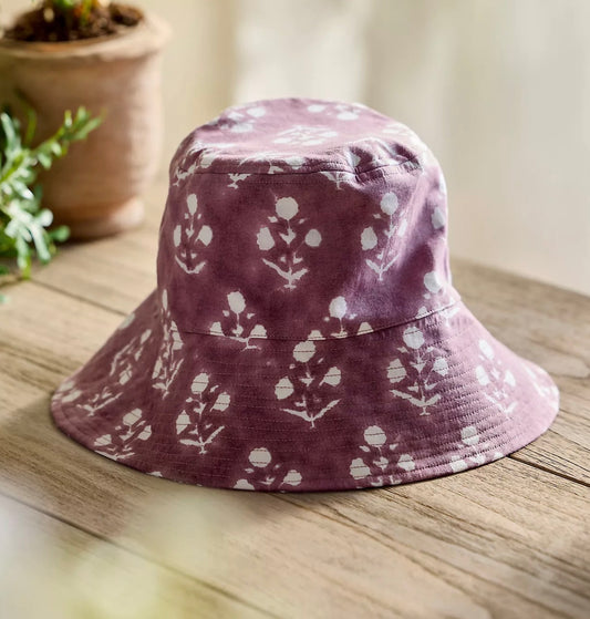 Blockprint Cotton Bucket Hat - Purple