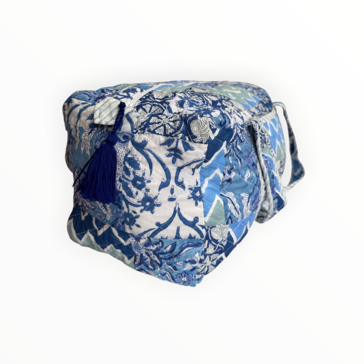Indigo Wave Patchwork Weekender Duffel Bag