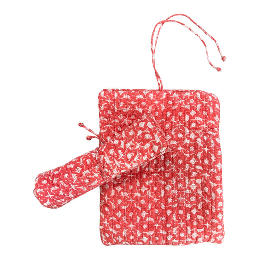 Coral/White Floral Jewelry Roll