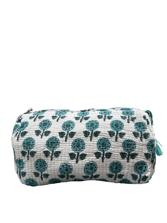 (M097) Make Up Bag Teal Blue Gray Buta