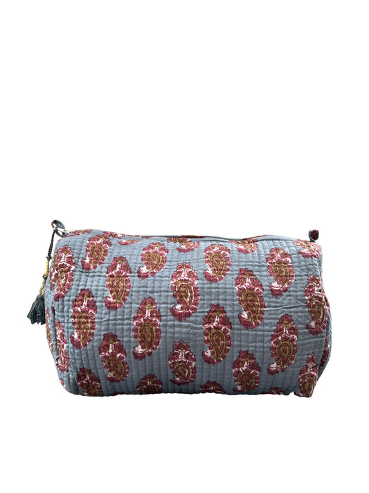 (M106) Make Up Bag Gray Blue Paisley