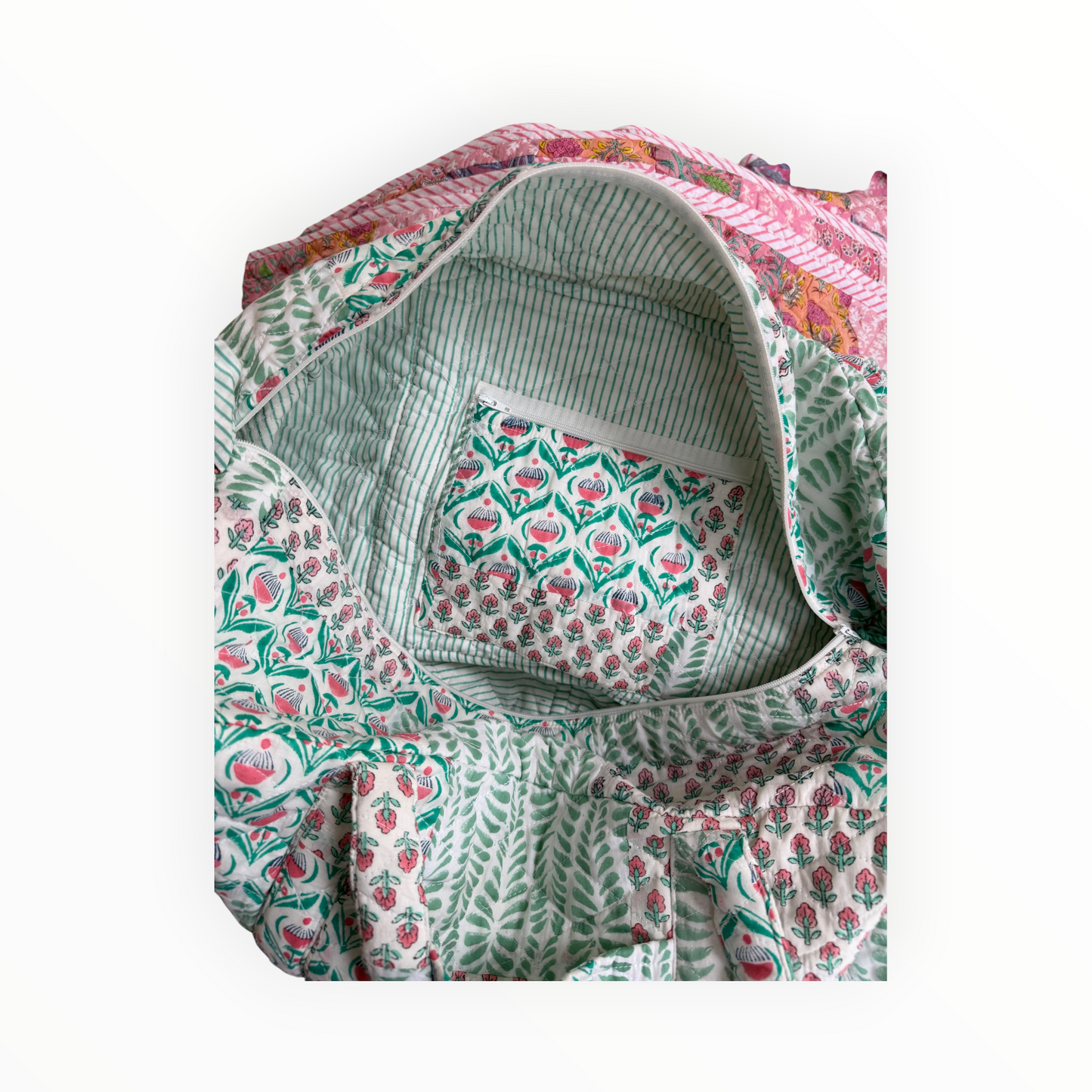 Coral Mint Patchwork Weekender Duffel Bag