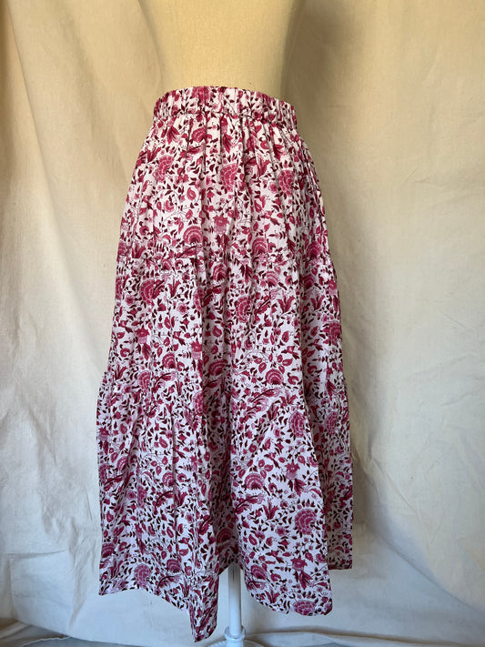 Bennie Tiered Skirt - Raspberry Red Floral