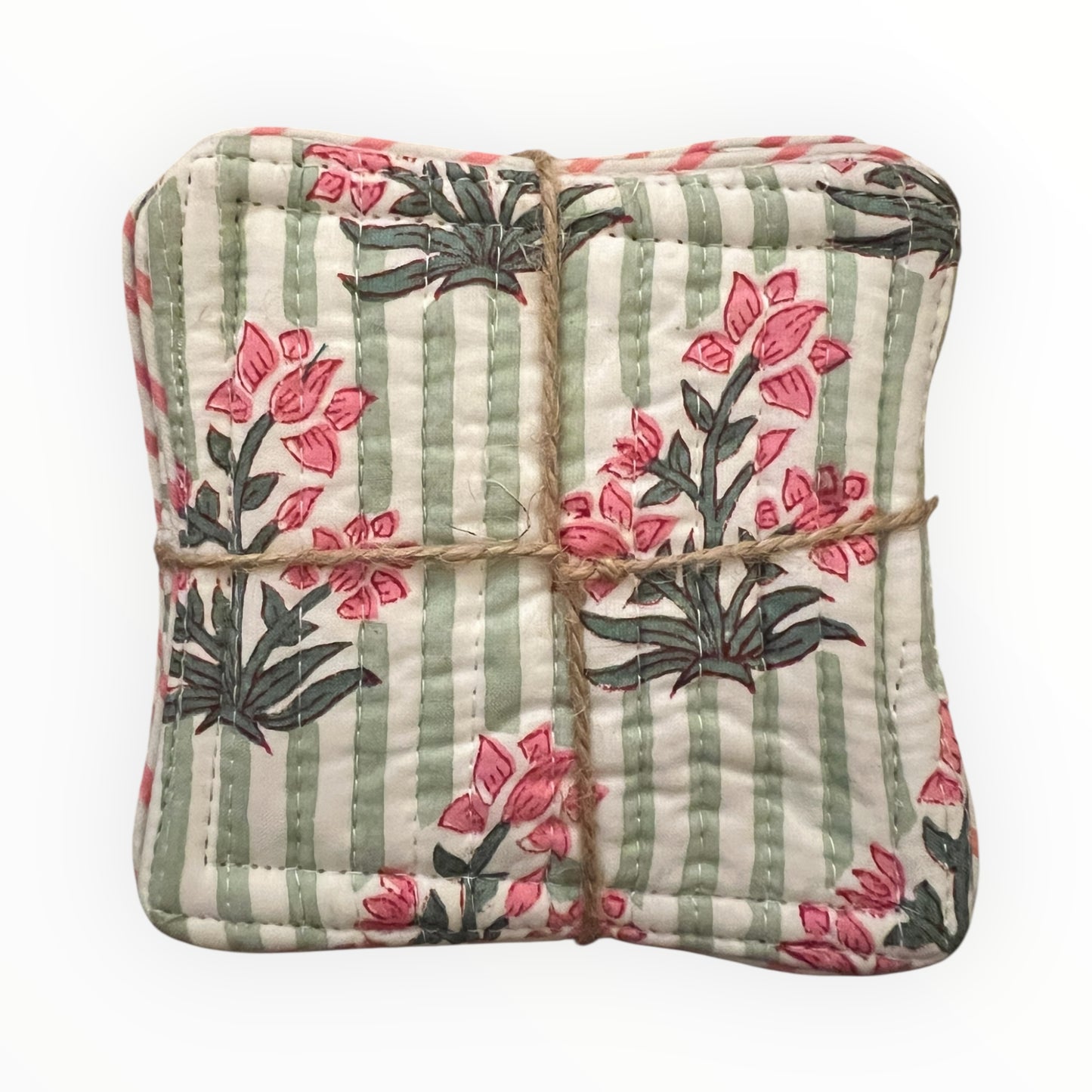 Block Print Coaster Set VIII- Green Stripe