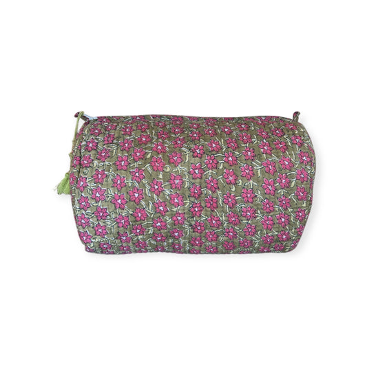 (NLM123) Make Up Bag Olive Green+ Pink Vines