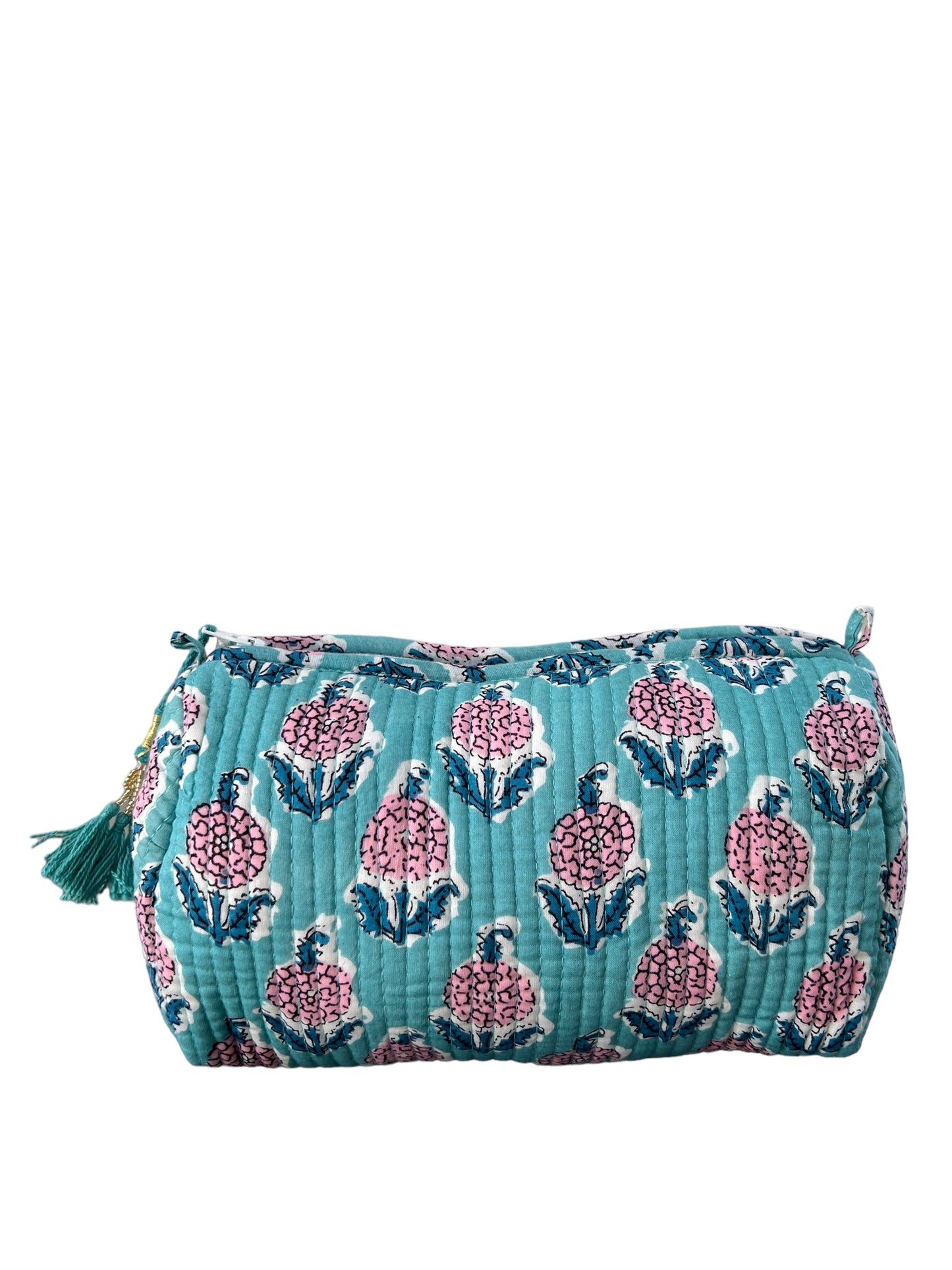 (M084) Make Up Bag Turquoise Mauve Flowers