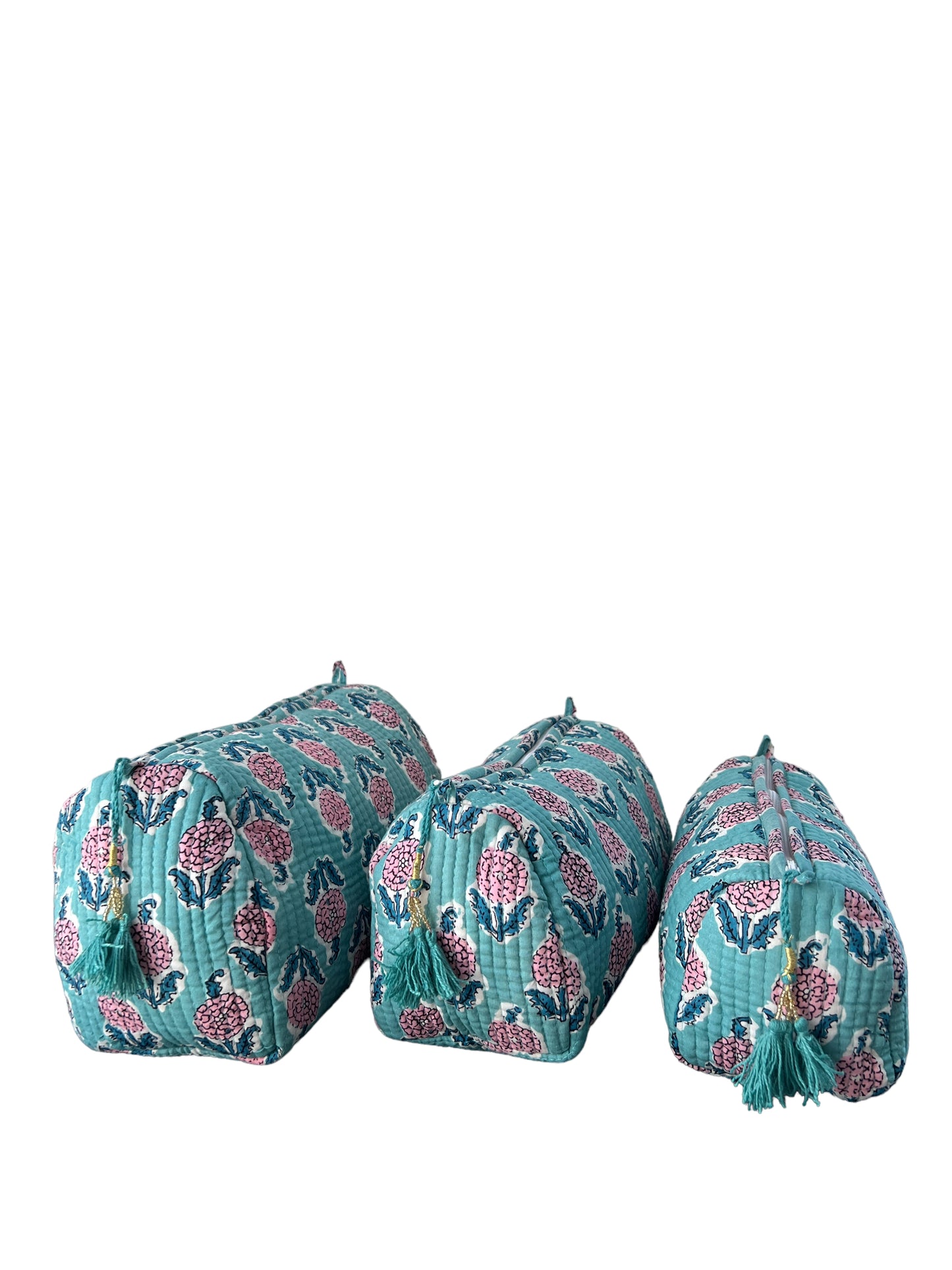 (M084) Make Up Bag Turquoise Mauve Flowers