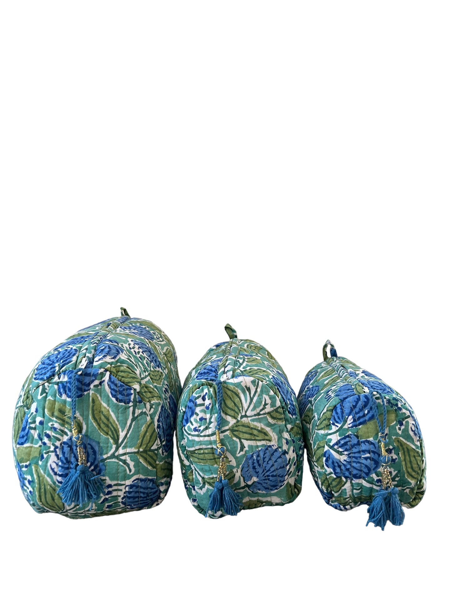 (M083) Make Up Bag Aqua Dark Blue Flowers