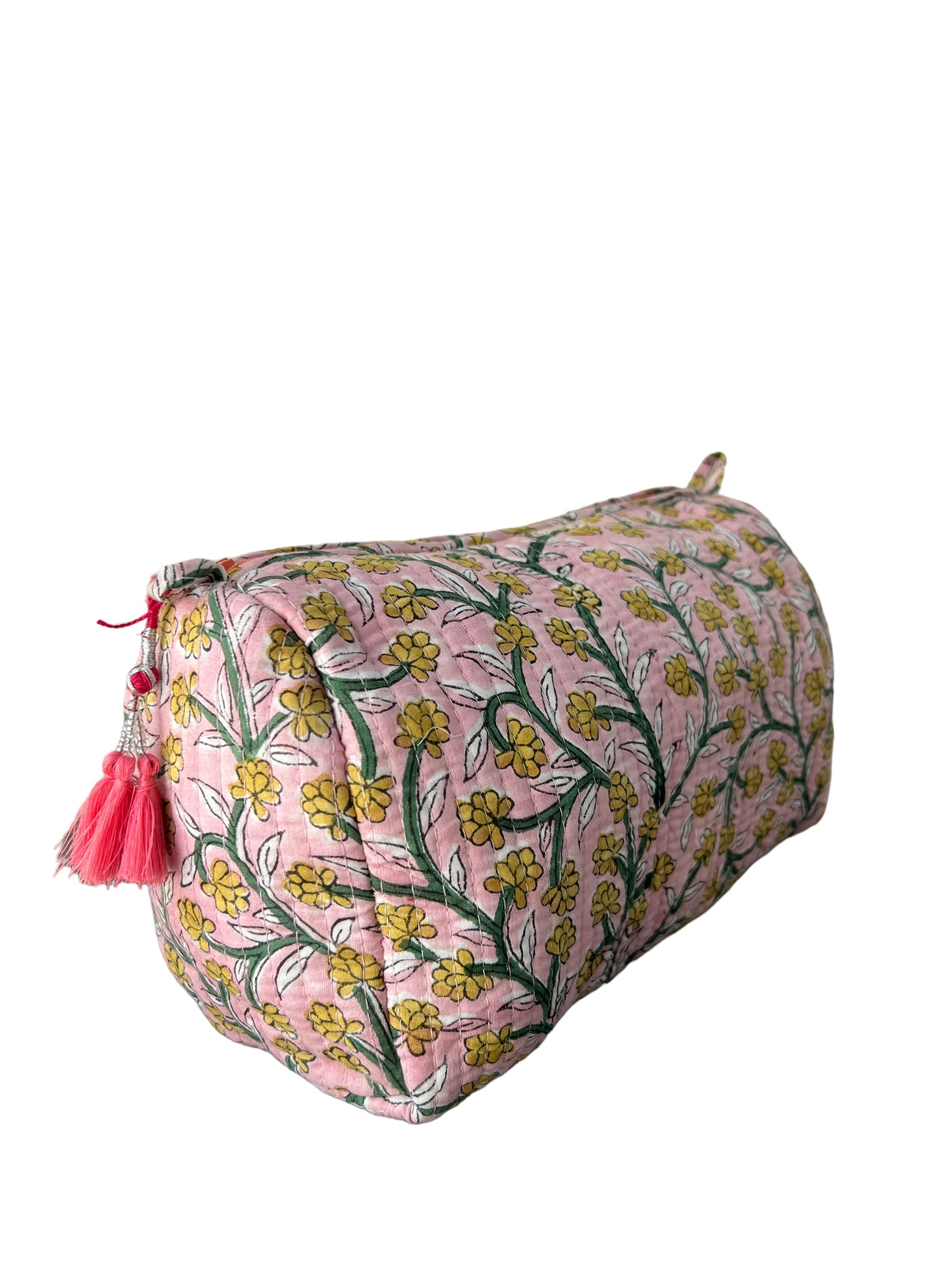 (M087) Make Up Bag Light Pink Yellow Flowers