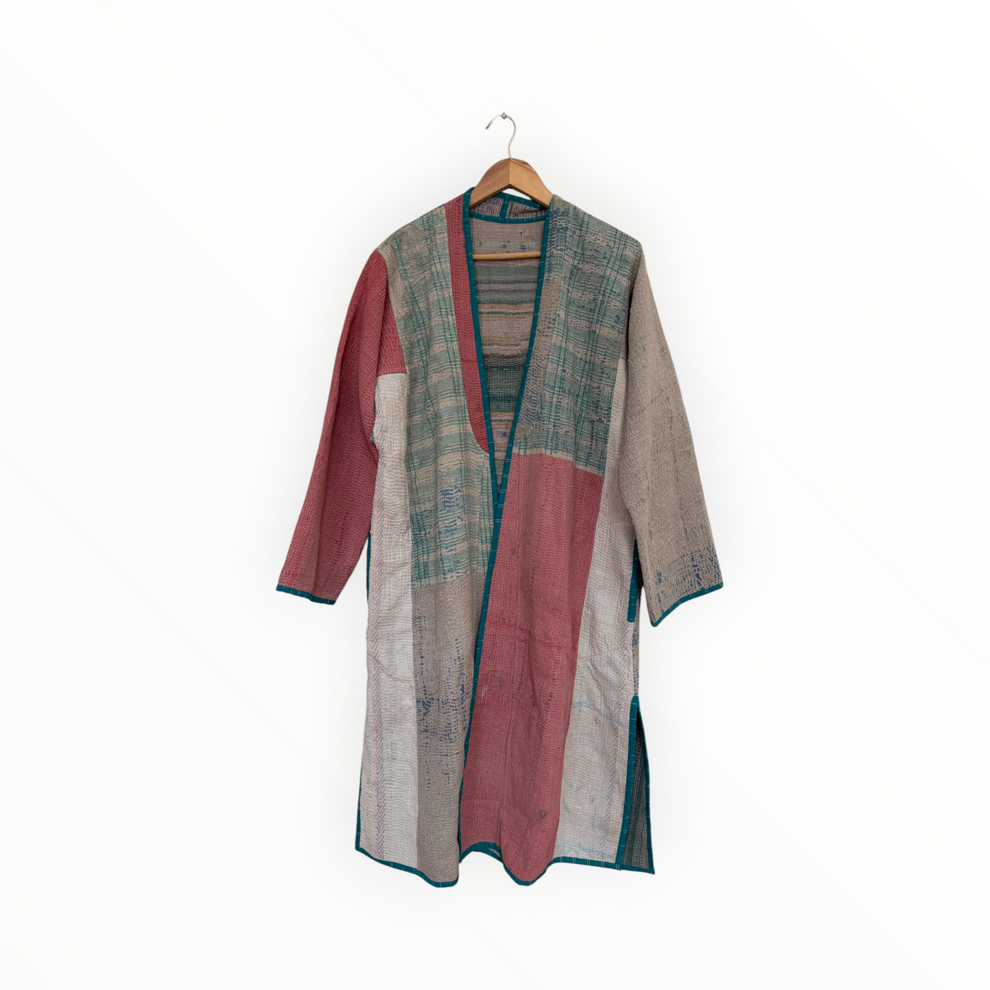 Vintage Heirloom Kantha Jacket in Dusty Pink and Muted Teal