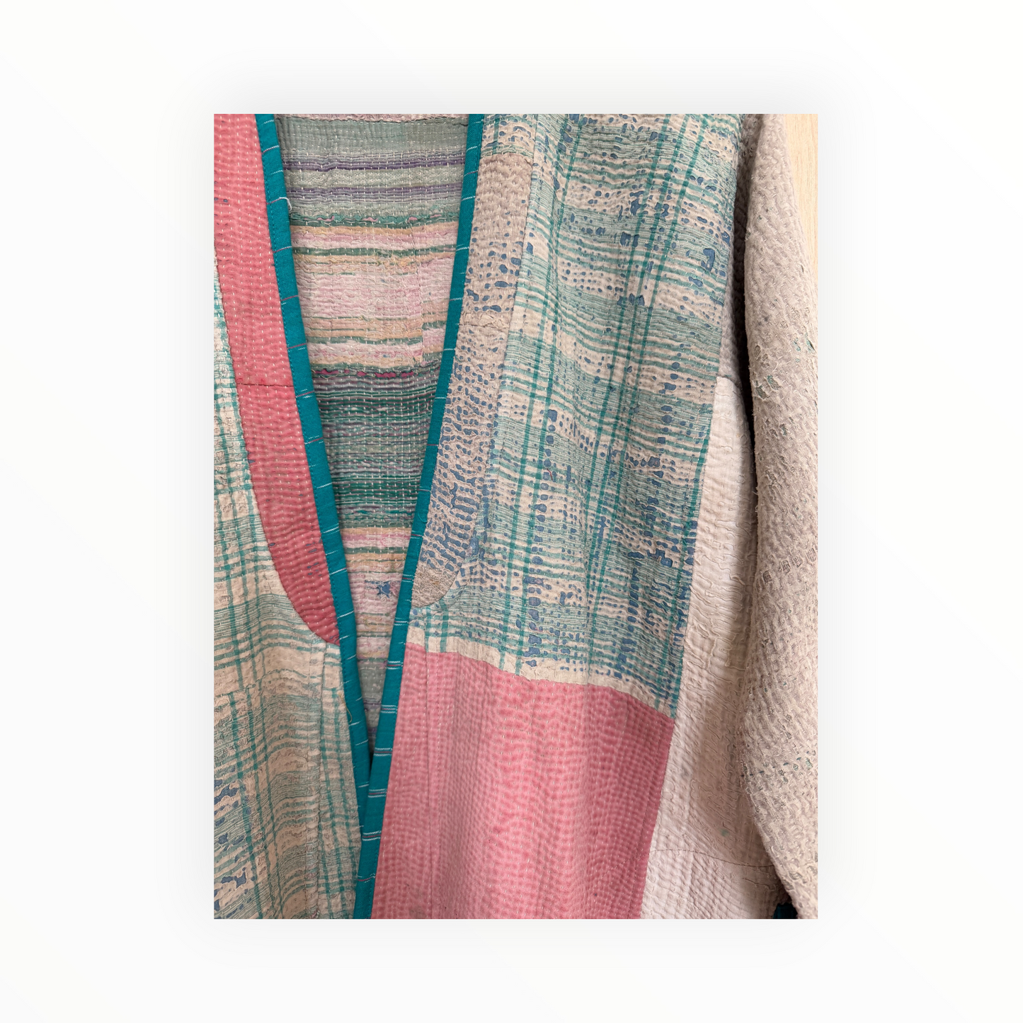 Vintage Heirloom Kantha Jacket in Dusty Pink and Muted Teal