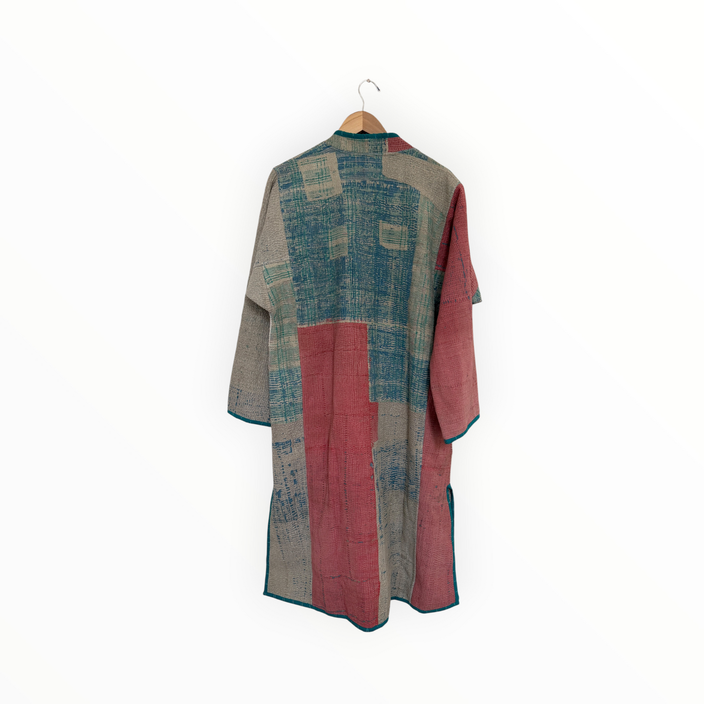 Vintage Heirloom Kantha Jacket in Dusty Pink and Muted Teal