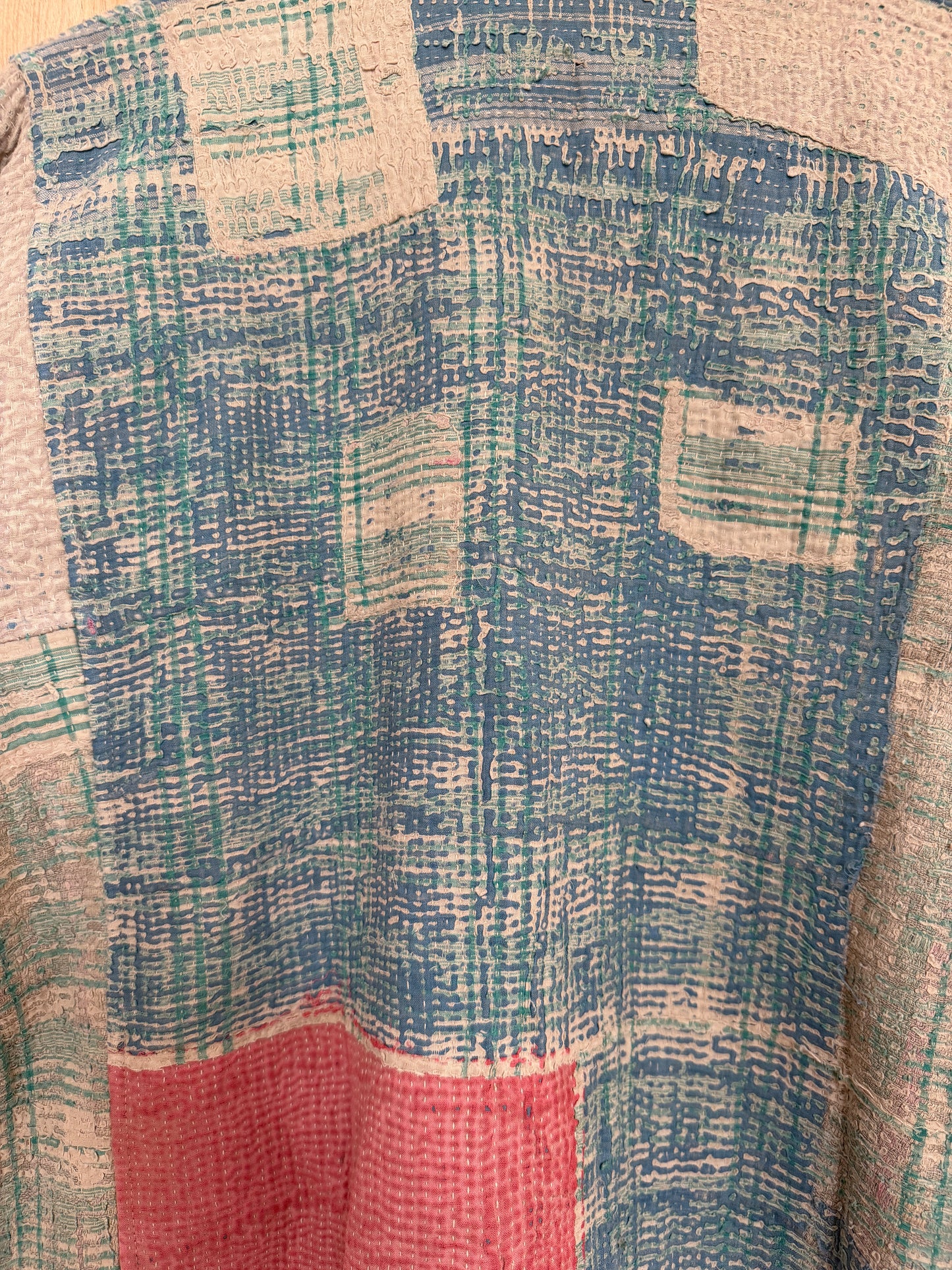 Vintage Heirloom Kantha Jacket in Dusty Pink and Muted Teal
